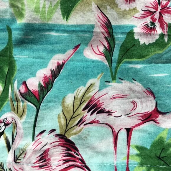 Vintage RJC Hawaiian Shirt Men Size Large L Made in USA Hawaii Flamingo Teal - Picture 5 of 5